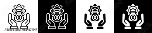 Money Management Icon Set In Black And White Filled Style Collection  