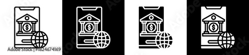 Online Banking Icon Set In Black And White Filled Style Collection  