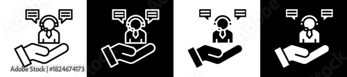 Customer Service Icon Set In Black And White Filled Style Collection  