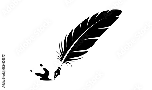 Elegant Feather Quill with Ink Splash Silhouette