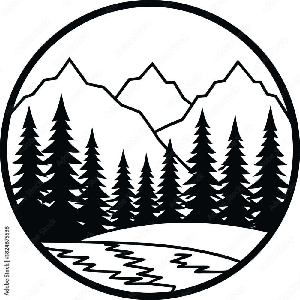 Obraz premium vector illustration of a mountain landscape