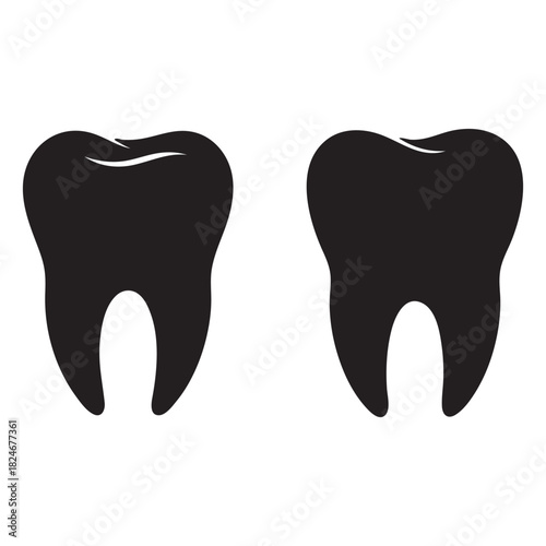 Two black silhouette human teeth side by side tooth