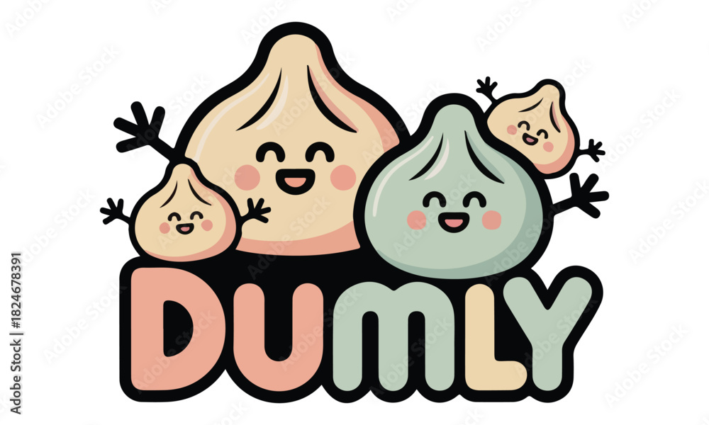 Fototapeta premium Cute Dumpling Mascot Logo – Kawaii Dim Sum Character Illustration