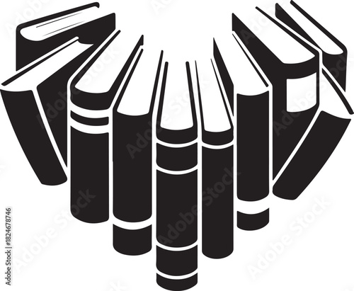 Vintage books arranged in a fan shape on a clean white background