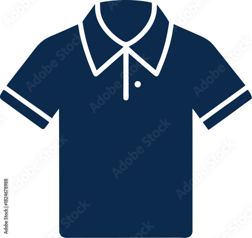Polo shirt vector icon classic style navy blue white collar on white background