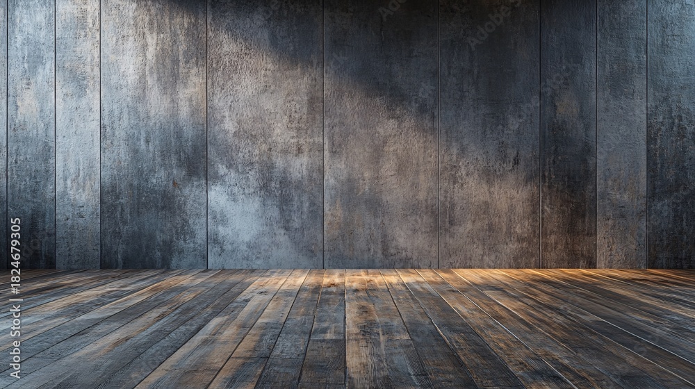 Obraz premium Empty interior space with gray oak texture walls and floor modern design minimalist aesthetic