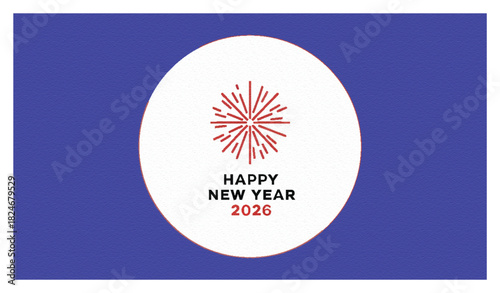 A simple fireworks icons arranged around “2026” in clean geometric style