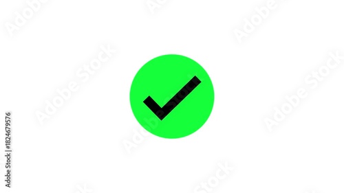 Animated reveal of a white checkmark icon in a green circle. Isolated on a white background. Tik mark animation,