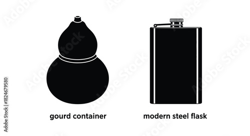 Silhouettes of a traditional gourd container and a modern steel flask