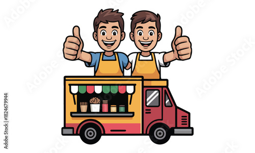 Brothers Food Truck Mascot Logo – Twin Chef Characters Illustration