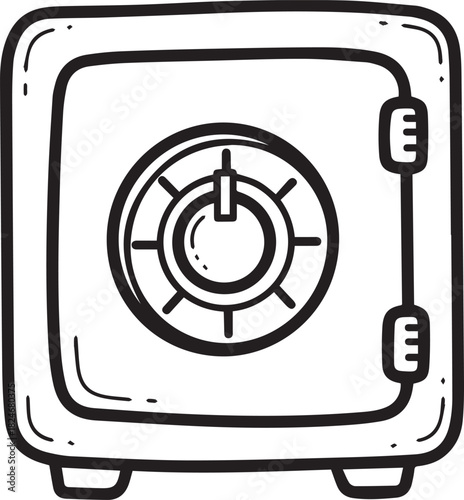 Hand-drawn safe box illustration a simple line art vector icon for security and finance concepts isolated on white background