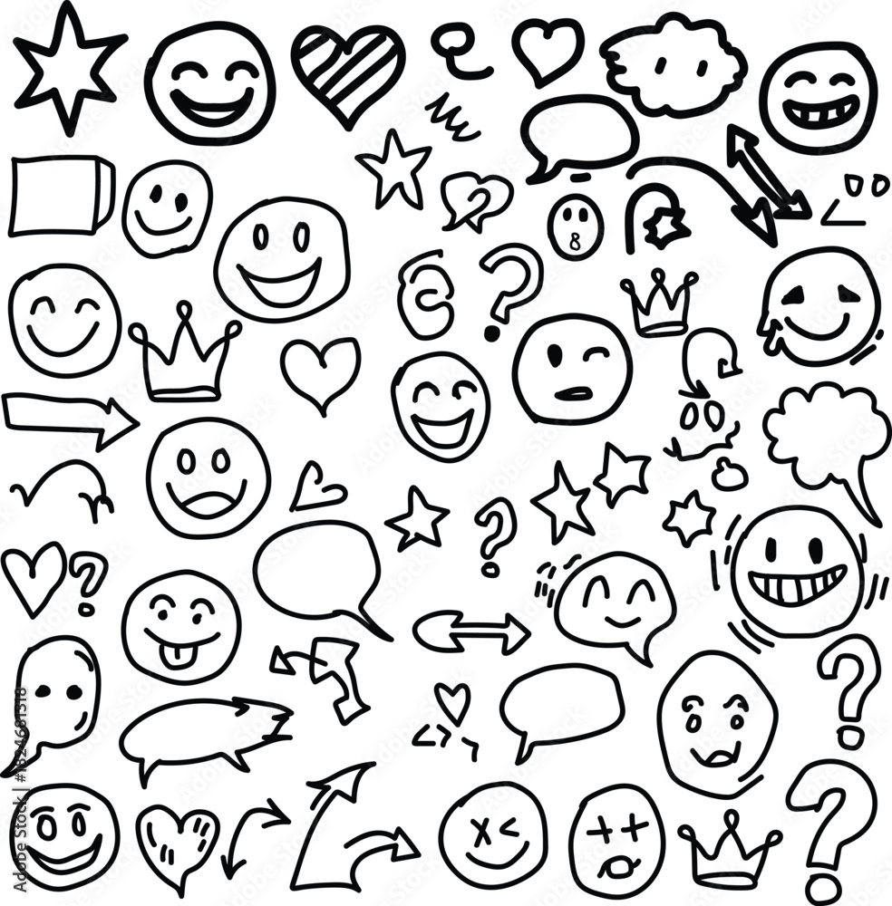 Fototapeta premium Doodle sketch icons and symbols isolated on transparent background