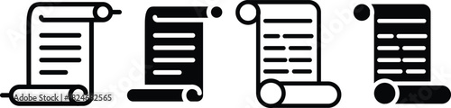 scroll symbol in different styles representing historical documents lists and information