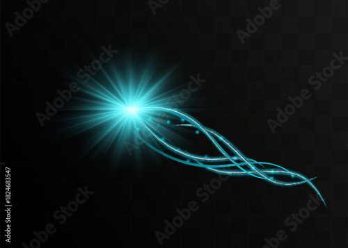 Flying meteor on dark background. Cosmos, comet, asteroid. Vector illustration. Eps 10