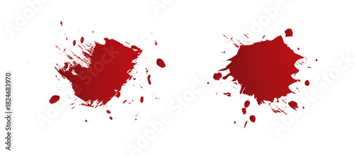 Realistic red blood effect. Splash blood drops set isolated on white background. Vector illustration