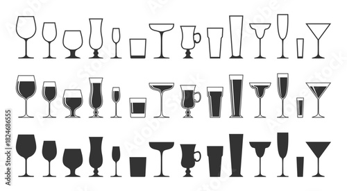 Drinking glass set isolated on white background, vector illustration