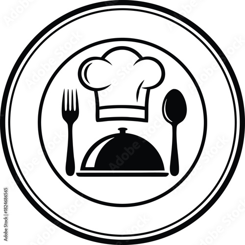 Chef Hat Cloche Fork Spoon Plate Logo Vector - Restaurant Catering Service Food Icon