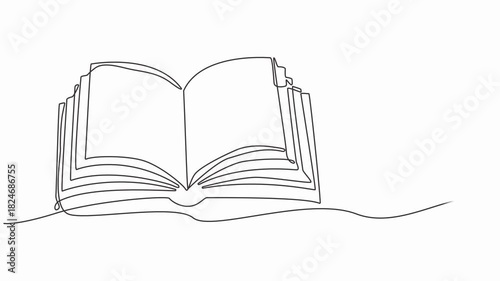 Animated continuous one line drawing of an open book, one line drawing book education concept hand drawn minimalist style Graphic vector. full length animation video.