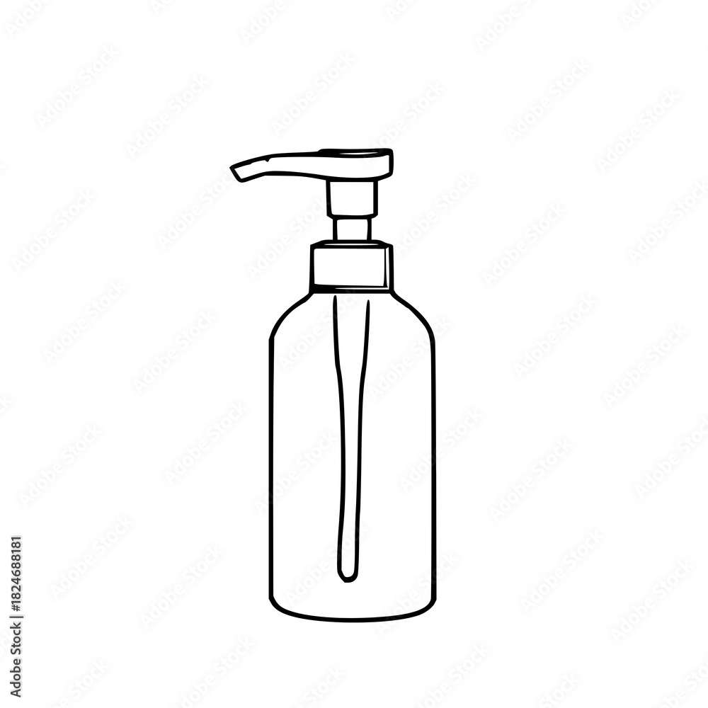 Fototapeta premium Black line art hand soap pump on white background