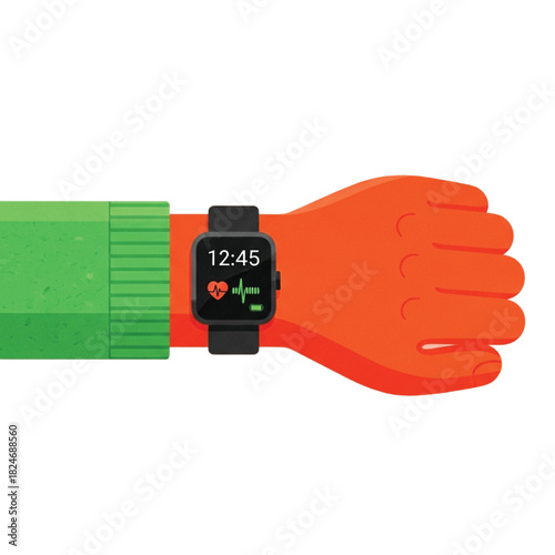 Orange Hand Wearing Smartwatch With Heart Rate Monitor wrist wearable technology