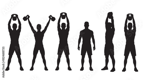 Silhouette of a man exercising with a kettlebell fitness training vector illustration isolated on white background