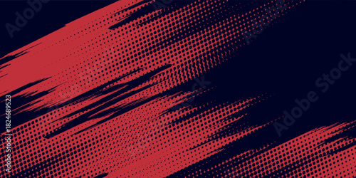 Red halftone dots blue color pattern gradient grunge texture background. Red halftone dot pop art comic style vector illustration, eps10.