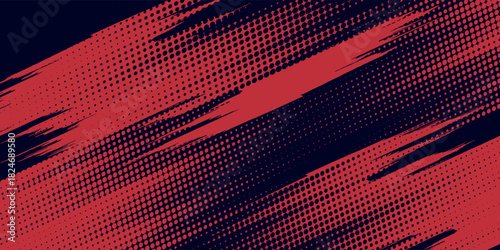 Red halftone dots blue color pattern gradient grunge texture background. Red halftone dot pop art comic style vector illustration, eps10.