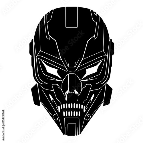 Black & white vector silhouette of Cyberpunk Mask on white background
