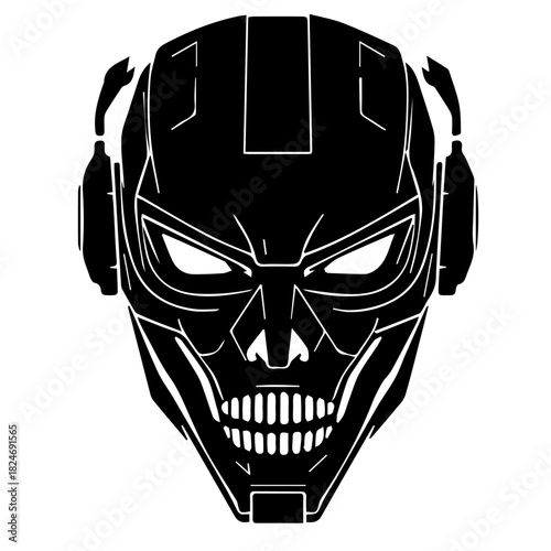 Black & white vector silhouette of Cyberpunk Mask on white background