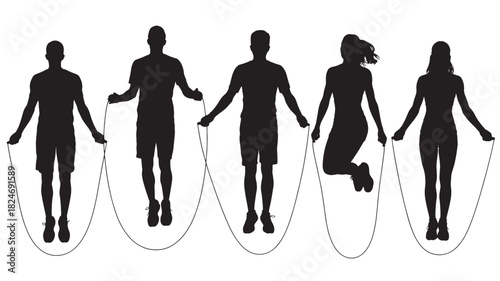 Silhouette of people jumping rope a vector illustration for fitness and exercise concepts isolated on white background