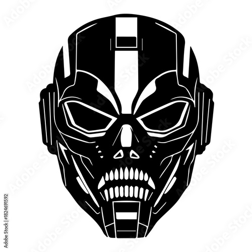 Black & white vector silhouette of Cyberpunk Mask on white background