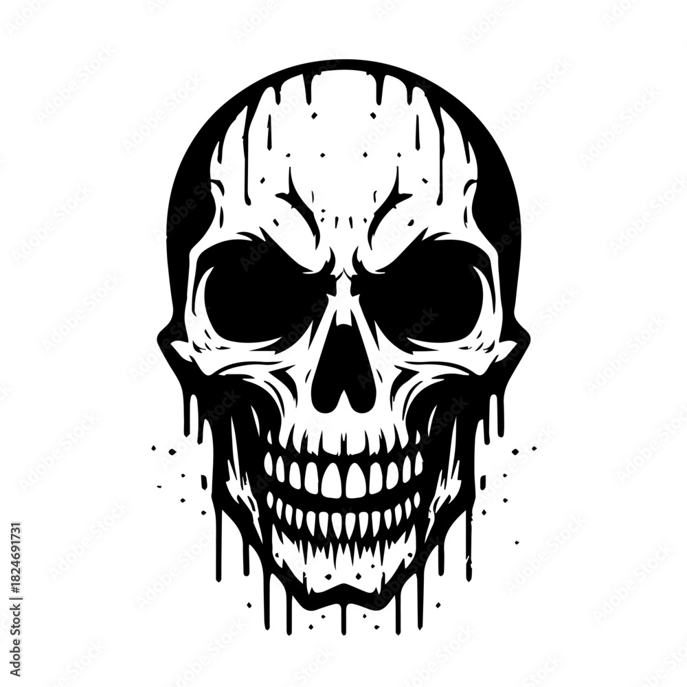 Obraz premium Black & white vector silhouette of Horror Skull Mask on white background