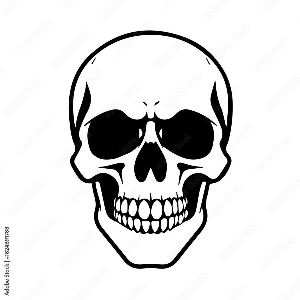 Fototapeta premium Black & white vector silhouette of Horror Skull Mask on white background