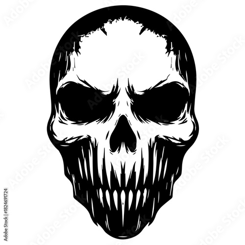
Black & white vector silhouette of Horror Skull Mask on white background
