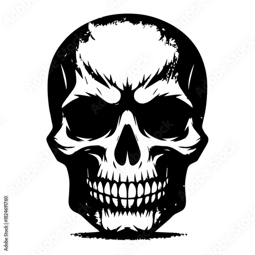 
Black & white vector silhouette of Horror Skull Mask on white background