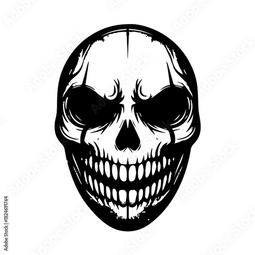 
Black & white vector silhouette of Horror Skull Mask on white background