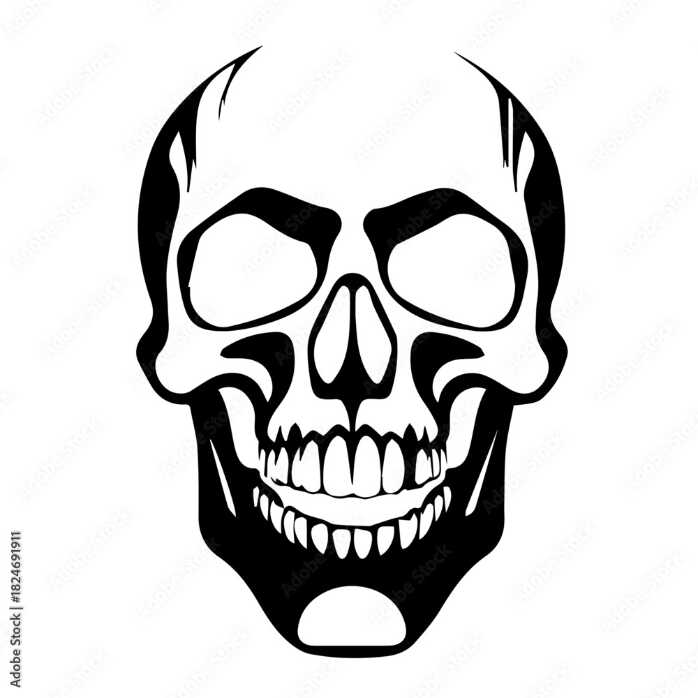 Fototapeta premium Black & white vector silhouette of Horror Skull Mask on white background