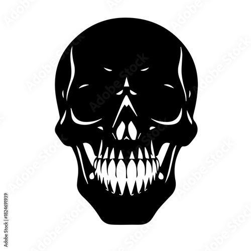 
Black & white vector silhouette of Horror Skull Mask on white background