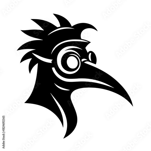 Black & white vector silhouette of Plague Doctor Mask on white background
