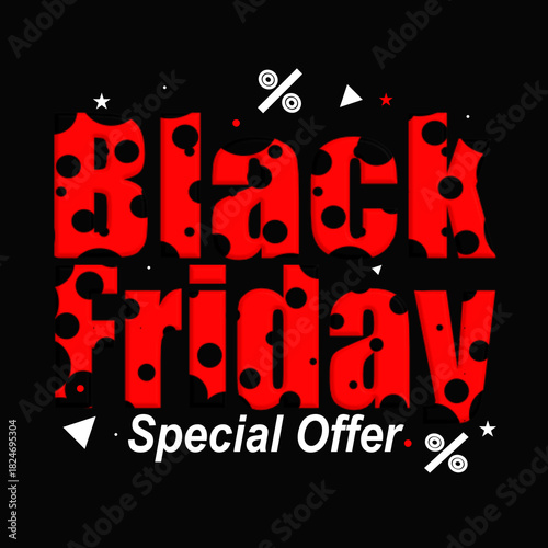 Black Friday Special Offer Typography with Red Polka Dots Illustration Poster Template Background Design