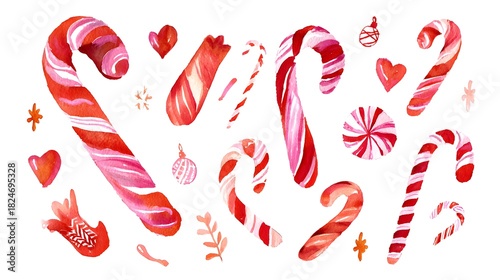 Festive watercolor candy canes a cheerful Christmas decoration isolated on transparent background