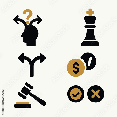 Strategy, Decision Making and Financial Direction Icons Set