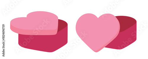 Set of Opened Heart Gift Box Flat Vector Illustration.
Valentine’s Day Heart Box Clipart.
Romantic Heart-Shaped Present Icon.
White background.