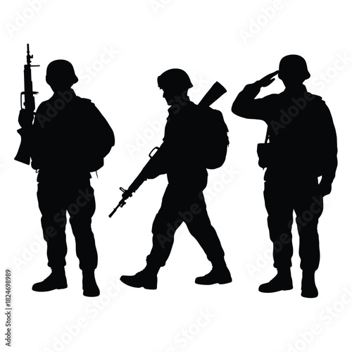 Silhouette of three soldiers in military uniform with rifles