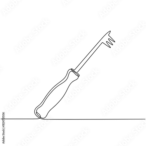 Single continuous line drawing of locksmith rake pick tool in black and white representing security access and problem solving with copy space