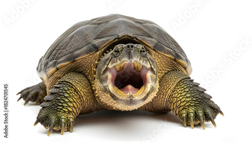 Snapping Turtle Open Mouth Isolated on White