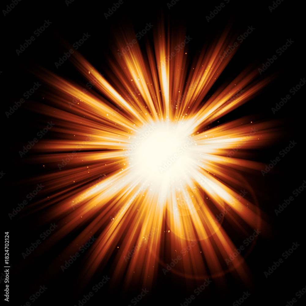 Fototapeta premium Orange light rays radiating from a bright center
