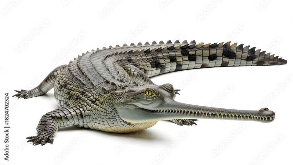 Naklejka premium Gharial Reptile Isolated on White Background