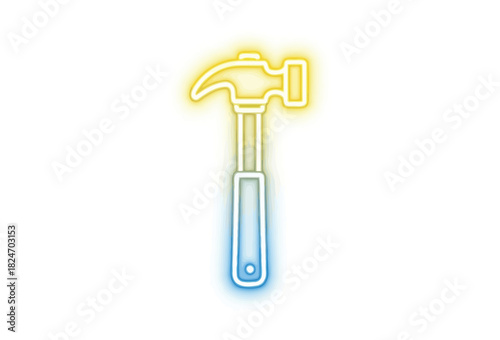 Vibrant neon hammer icon adds a modern touch to your construction or handyman designs, perfect for eye-catching visuals and creative projects