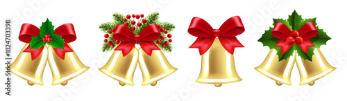 Christmas Bells And Holly Berry White Background